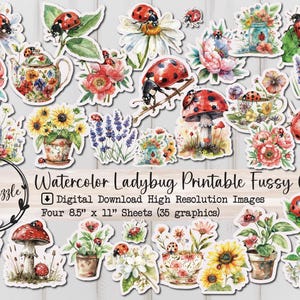 Páginas de efímeras de Mariquita con recortes de precisión - 35 páginas imprimibles digitales de alta calidad - Diario basura, scrapbooking rústico vintage - Insectos