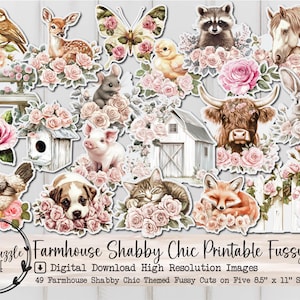 Pages éphémères de coupe shabby chic chic de la ferme - 49 haute qualité imprimable en téléchargement numérique - Junk Journal, Scrapbook, animaux Roses Cottage