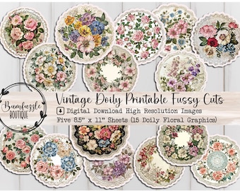 Vintage Floral Doily Fussy Cuts – Printable Junk Journal Ephemera (Digital Download)