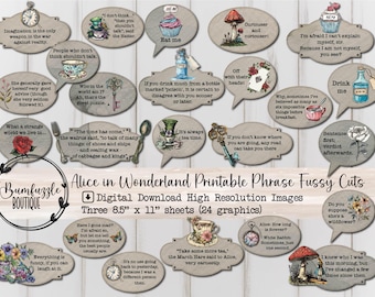 Alice im Wunderland Zitat Fussy Cuts - Printable Junk Journal Ephemera (digitaler Download)