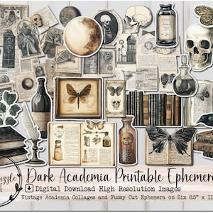 Dark Academia Scrap Paper und pingelig geschnittene Ephemera Seiten - hochwertiger druckbarer digitaler Download - Junk Journal Bedarf, Vintage Ephemera