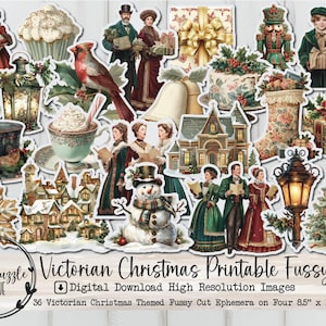 Victorian Christmas Fussy Cut Ephemera Pages - 36 High Quality Printable Digital Download - Junk Journal Supplies, Vintage, Fussy Cutouts