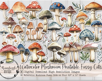 Aquarel paddestoel kieskeurige snijwonden - afdrukbare junk Journal kortstondige (digitale download)