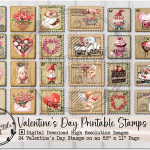 Timbres Saint-Valentin éphémères Page - 24 téléchargement numérique imprimable de haute qualité - courrier postal courrier indésirable Scrapbooking coupe difficile