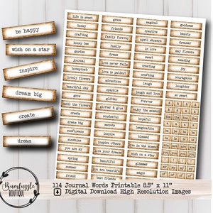 Palavras para páginas de diário - Download digital para impressão - Scrapbooking de diário de lixo, efêmeras, inspirador, folha de colagem, frases, ditados