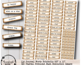 Coffee Stained Journal Words – Scrapbook Printable Junk Journal Ephemera (Digital Download)