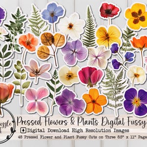 Gepresste Blumen und Pflanzen Wählerisch geschnittene Ephemera Seiten - 48 hochwertige druckbare digitale Downloads - Junk Journal Zubehör, Scrapbook, Floral
