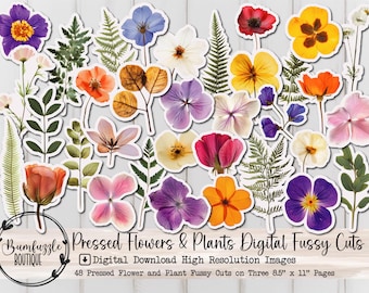 Pressed Flowers Fussy Cuts - Printable Junk Journal Ephemera (Digital Download)