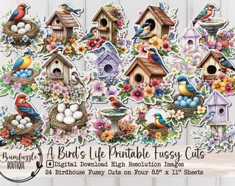 Birdhouse Fussy Cuts – Printable Junk Journal Ephemera (Digital Download)