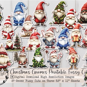 Páginas de itens efêmeros de gnomos de Natal fofos e recortados - 27 downloads digitais para impressão de alta qualidade - Junk Journal Supplies, Gnome Ephemera Fussy