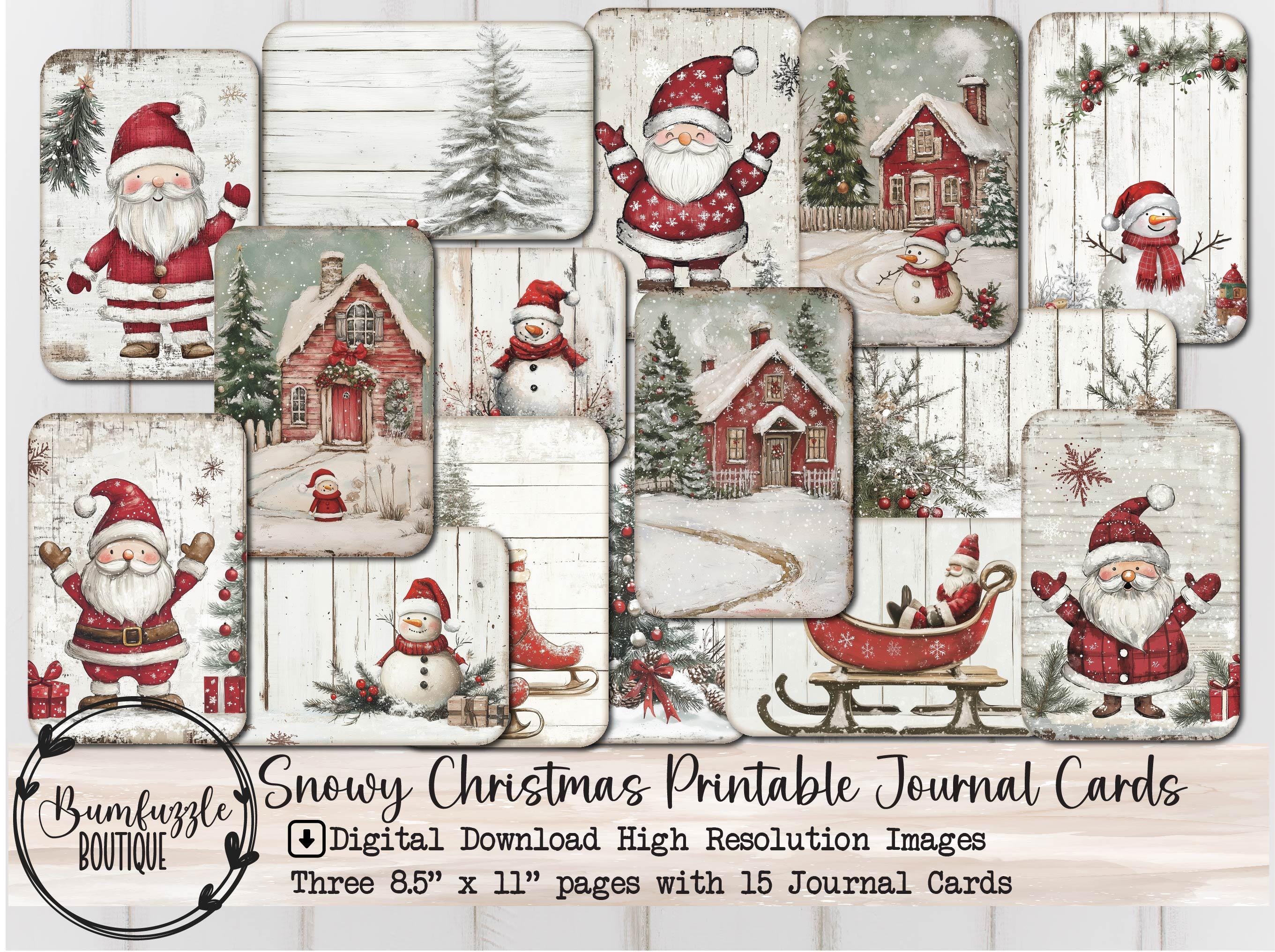 Snowy Christmas Journal Cards Ephemera Pages - 15 High Quality Printable Digital Download - Junk Journal Supplies, Holiday Tags Scrapbook