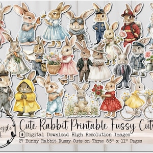 Pagine di effimeri di coniglio Fussy Cut - 27 download digitali stampabili di alta qualità - Junk Journal, Cricut, adesivi, album di ritagli, abbellimenti