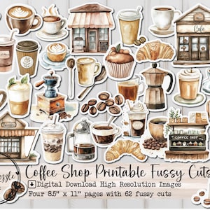 Coffee Shop Fussy Cut Ephemera Seiten - 62 hochwertiger druckbarer digitaler Download - Junk Journal, Iced, Muffins, Bäckerei, Tassen Scrapbooking