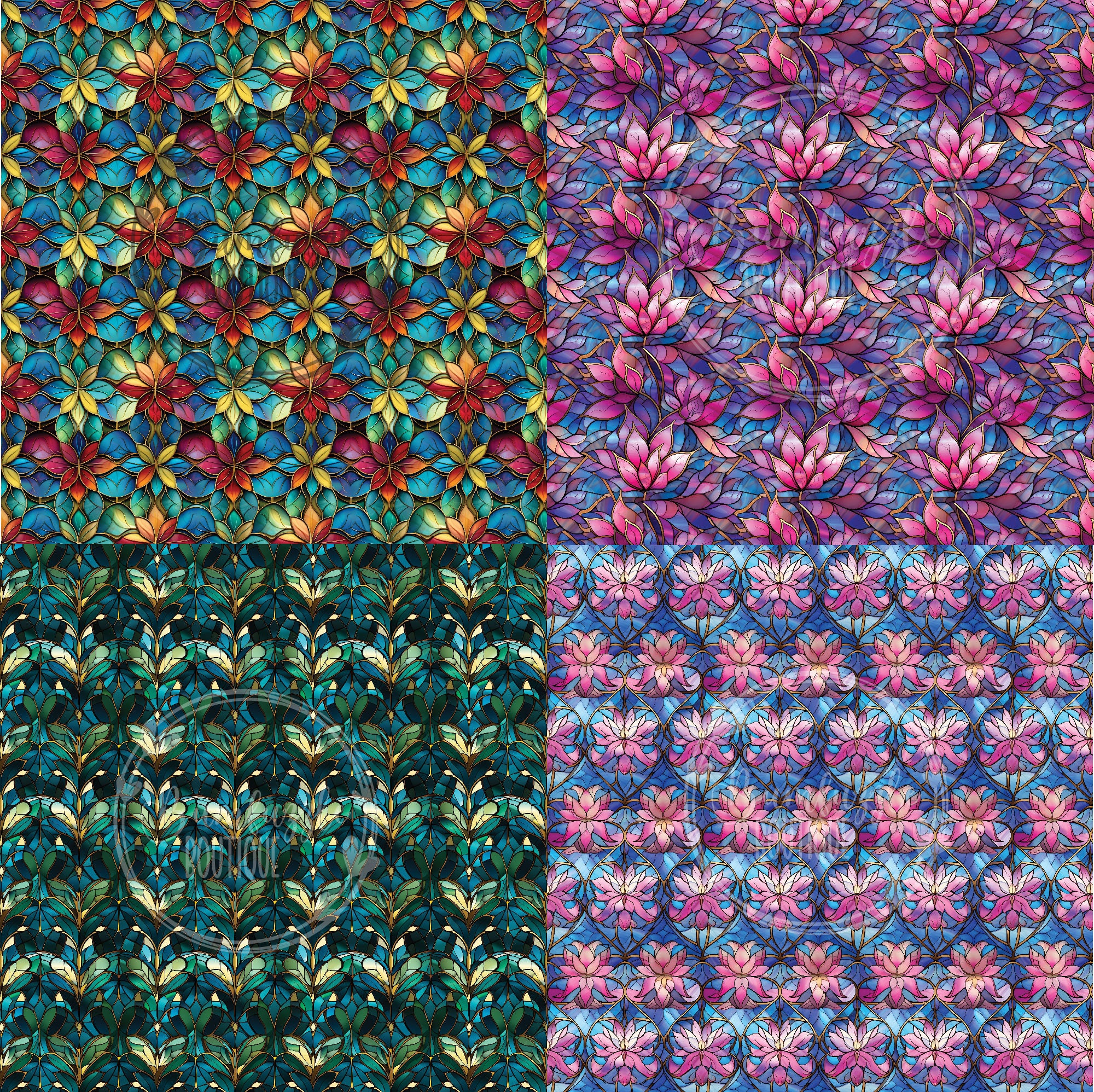 Stained Glass Floral Digital Paper – Seamless Scrapbook Backgrounds ...