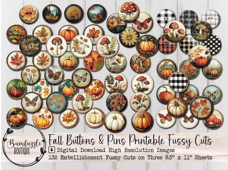 Fall Back Button Fall Button Fussy Cuts – Harvest Printable Junk Journal Ephemera ...
