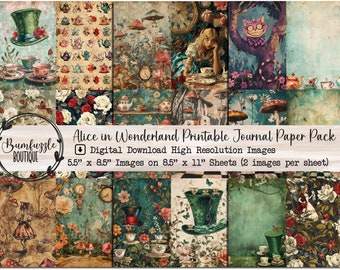 Alice in Wonderland Digital Paper | Printable Scrapbook Pages (Digital Download)