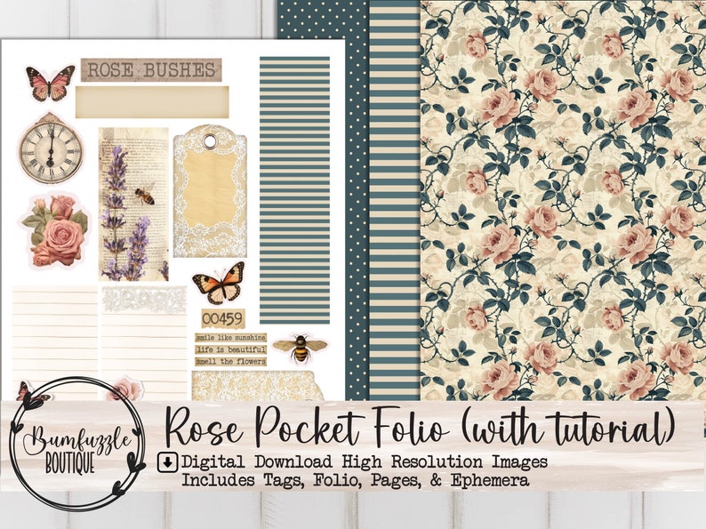 Vintage Rose Pocket Folio – Printable Junk Journal Kit (digital ...
