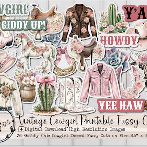 Cowgirl shabby chic difficile coupe éphémère Pages - 36 téléchargement numérique imprimable de haute qualité - Junk Journal, vintage, scrapbooking, western, rodéo