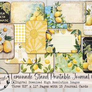 Página de efímeras para diario de puesto de limonada - 15 impresiones digitales de alta calidad - Suministros para diario basura, etiquetas de limón, álbum de recortes vintage