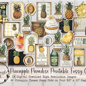 Pages éphémères à la coupe soignée Pineapple Paradise - 49 haute qualité imprimable en téléchargement numérique - Junk Journal Supplies, Summer Vibes, Tropical