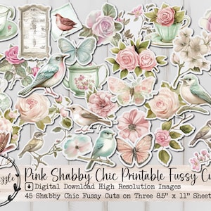 Roses roses shabby chic coupe éphémère - 45 haute qualité imprimable en téléchargement numérique - fournitures pour carnets de voyage, scrapbooking, rose vintage