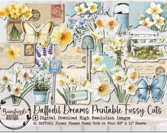 Narzisse Träume Fussy Schnitte - Vintage Floral Printable Junk Journal Ephemera (Digitaler Download)