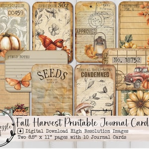 Carnet de notes des récoltes d'automne Page éphémères - 10 téléchargements numériques imprimables de haute qualité - fournitures de journal indésirable, automne étiquettes scrapbooking vintage
