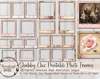 Shabby Chic Pink Photo Frame Ephemera - Printable Junk Journal Floral Embellishments (Digital Download)