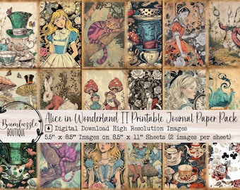 Alice in Wonderland II Digital Paper Pack | Scrapbook, Junk Journal (Digital Download)