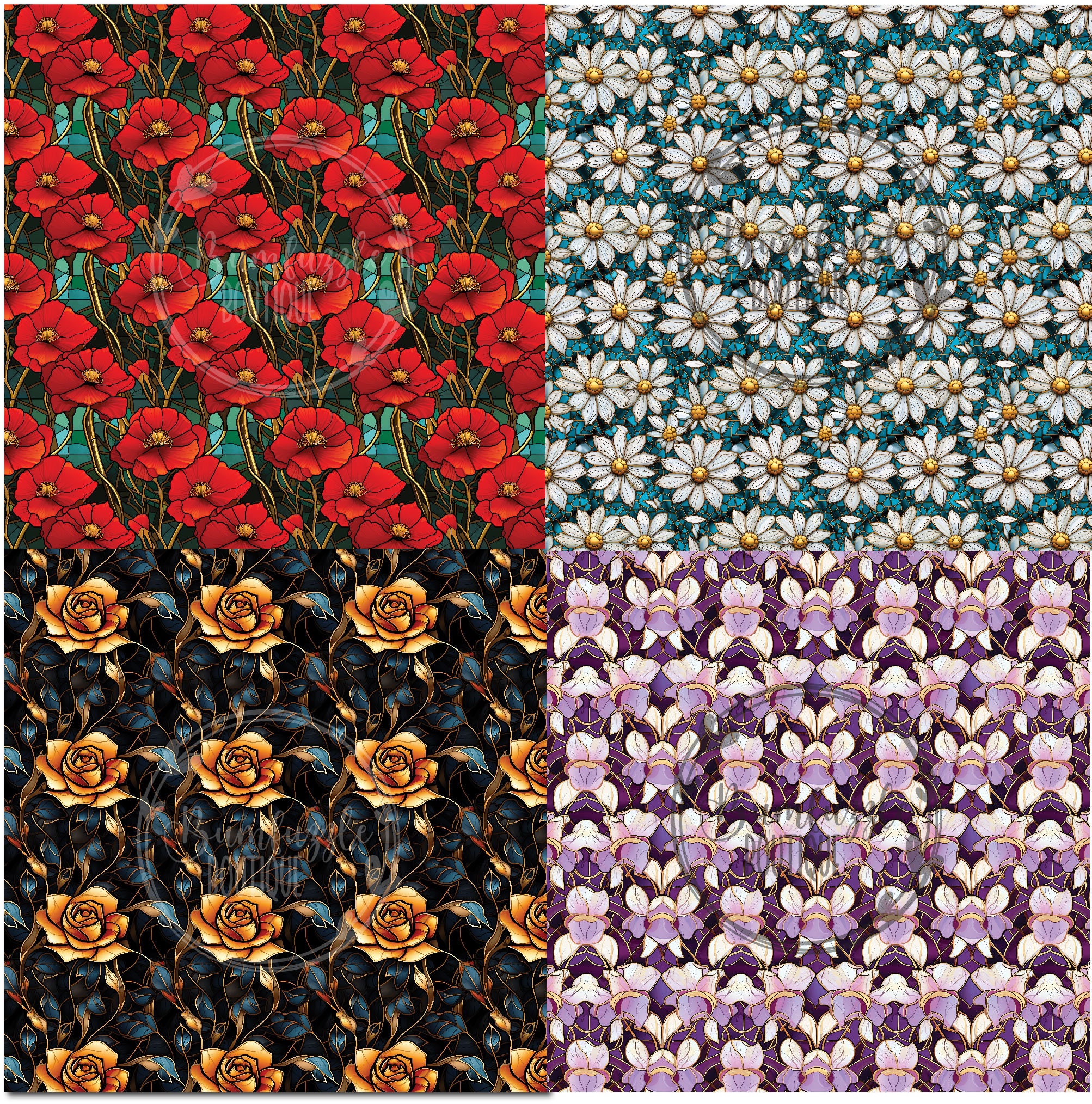 Stained Glass Floral Digital Paper – Seamless Scrapbook Backgrounds ...