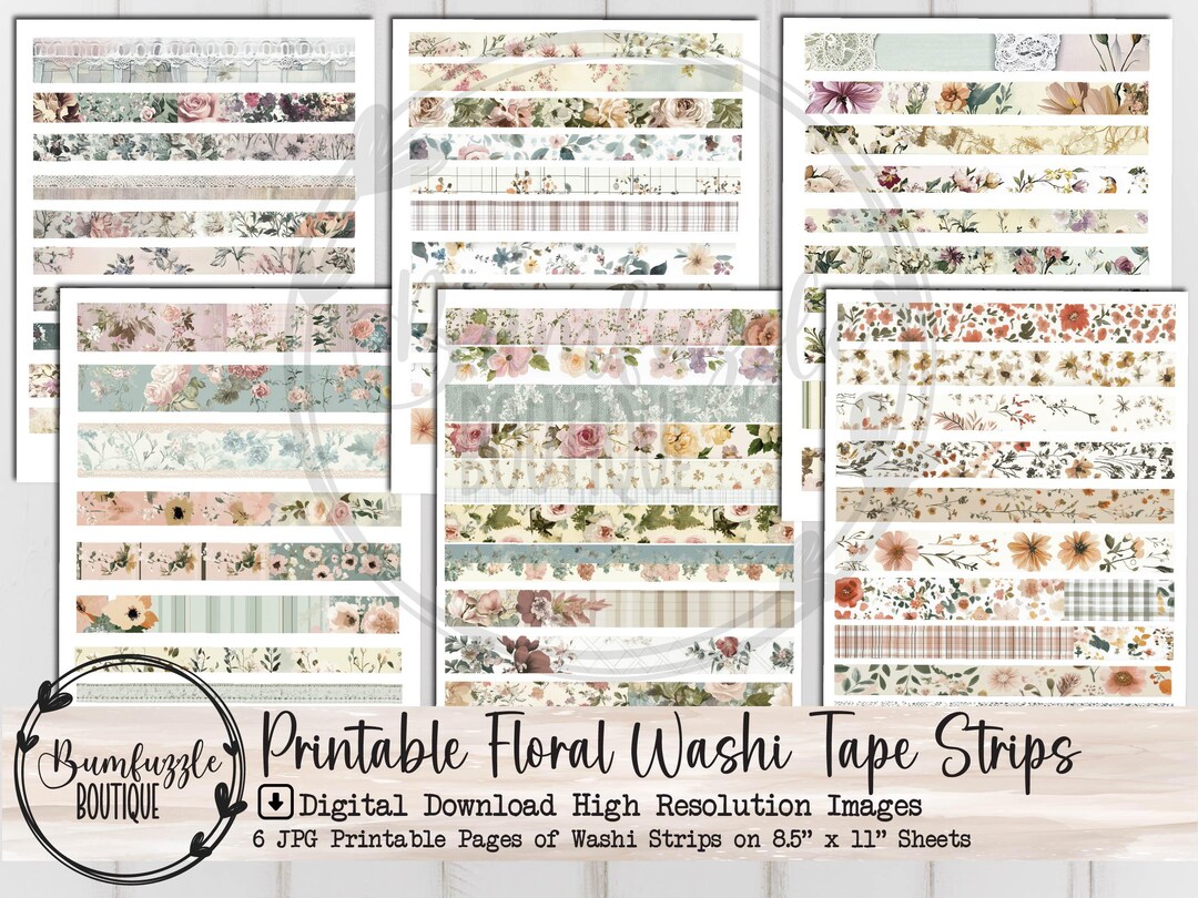 Vintage Floral Washi Tape Strips – Printable Junk Journal Ephemera ...