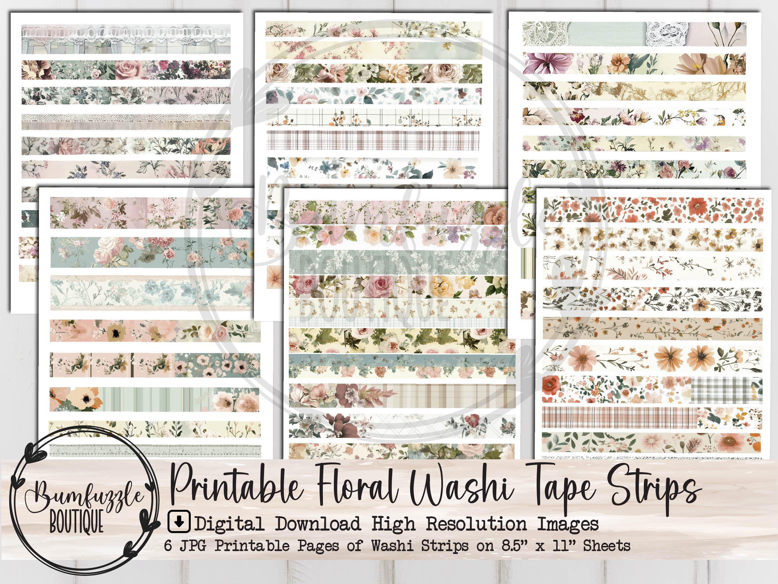 Vintage Floral Washi Tape Strips – Printable Junk Journal Ephemera ...