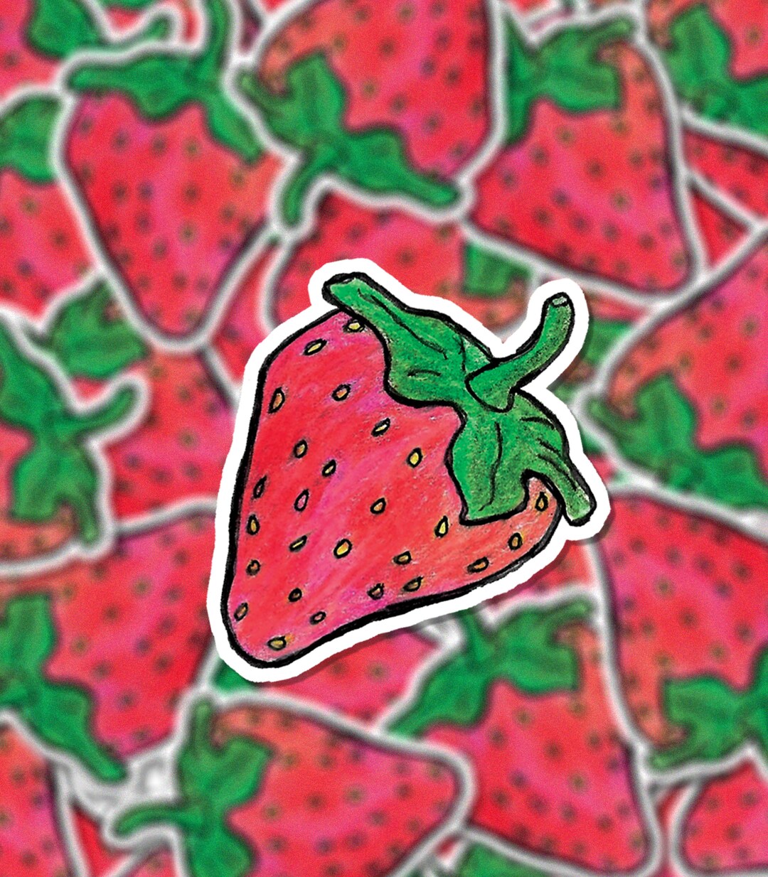 Strawberry Fruit Sticker // Hand-drawn Strawberry Vinyl Laptop Sticker ...