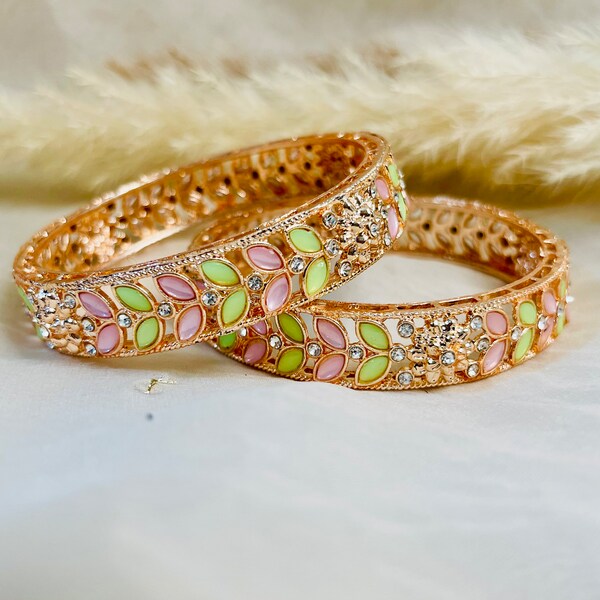 Beautiful Green Pink Indian Pakistani bracelet bangles, Wedding Bridal Bangle set. Cute bangle set. Gift