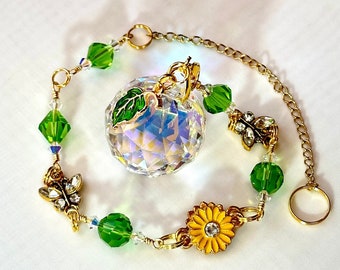 Atrapasueños de cristal, atrapasueños de mariposa y girasol con globo de prisma de cristal AB transparente, decoración de ventana, cristal colgante, despedida de soltera, regalo