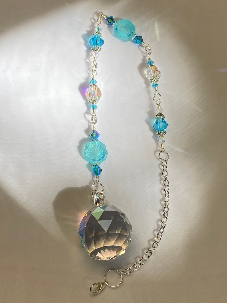 Crystal Suncatcher Aqua Blue Flower Suncatcher With AB Etsy