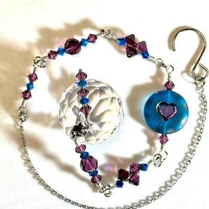Blue Heart With Rainbow Accent Suncatcher with Crystal Prism Globe, Window Décor, Hanging Crystal, Window Prism, Unique Mother&#39;s Day Gift