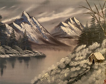 Bob Ross Style Landscape - Snowy Peaks