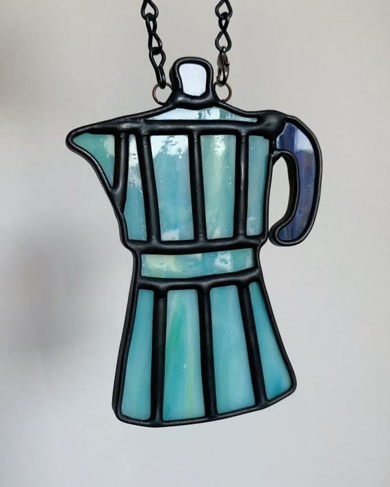 Stained Glass Moka Pot Espresso Maker Suncatcher 
