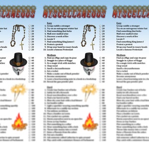 Printable Guy Fawkes Scavenger Hunt Game