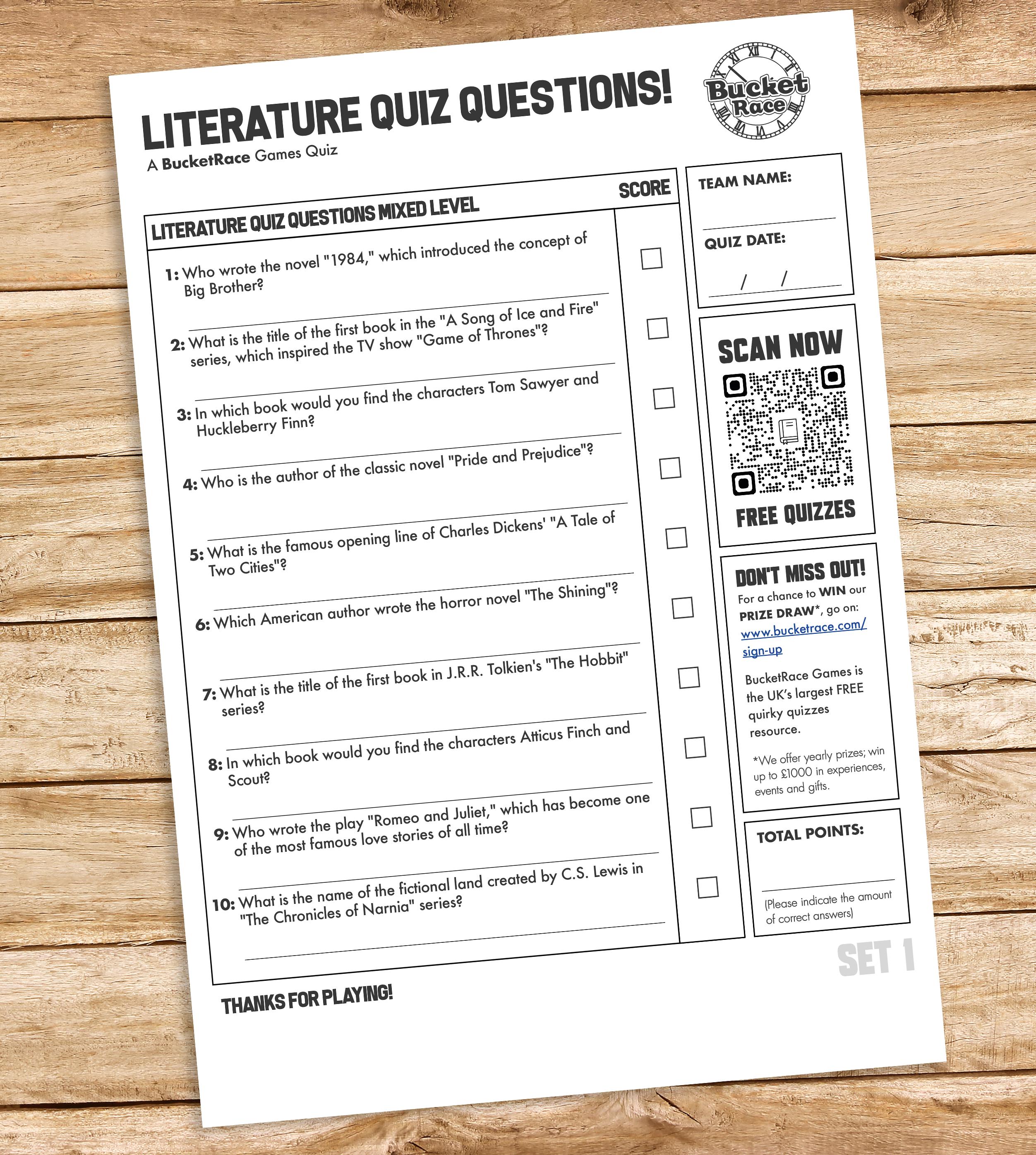 10 Literature Quiz Questions and Answers Set 1 - Etsy
