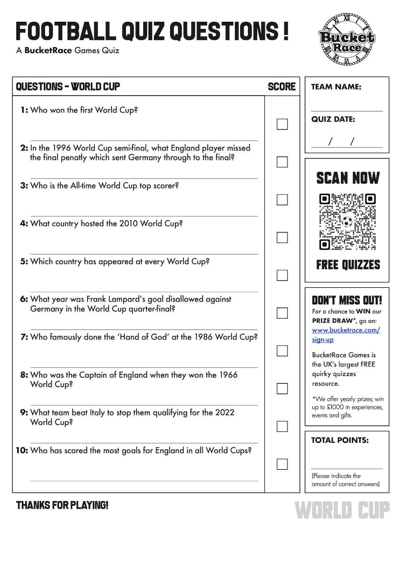 Printable World Cup Football Quiz Questions 2022 Etsy