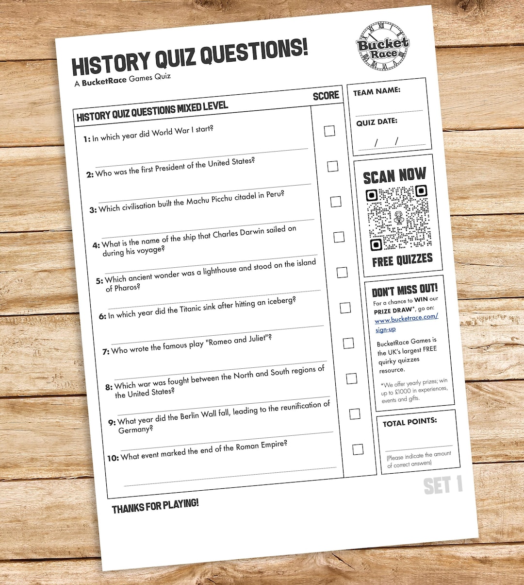 10 History Quiz Questions and Answers Set 1 - Etsy