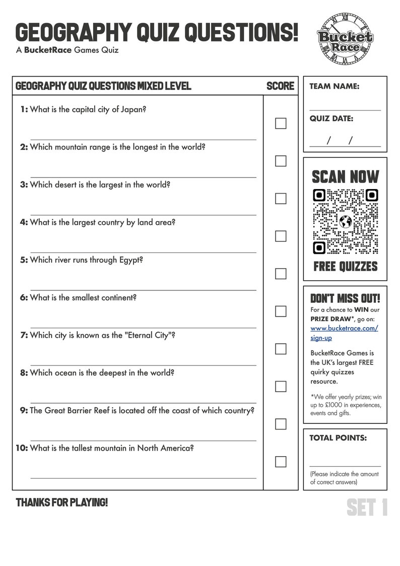 10 Geography Quiz Questions and Answers Set 1 Etsy