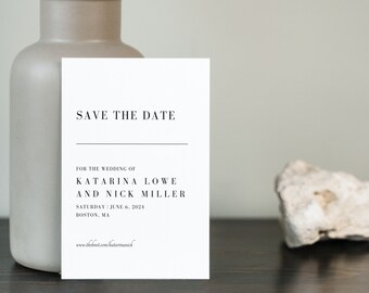 Timeless, elegant save the date template, minimal modern save the date, classic save the date, black & white save the date | Katarina