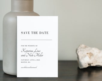 Timeless, elegant save the date template, modern, minimalist save the date, classic save the date, black & white save the date | Katarina