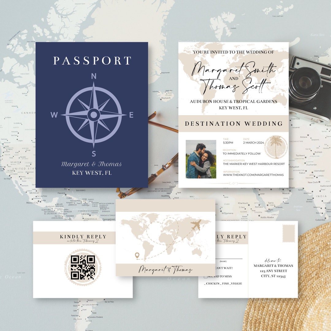 Passport Wedding Invitation Suite Template, Destination Wedding