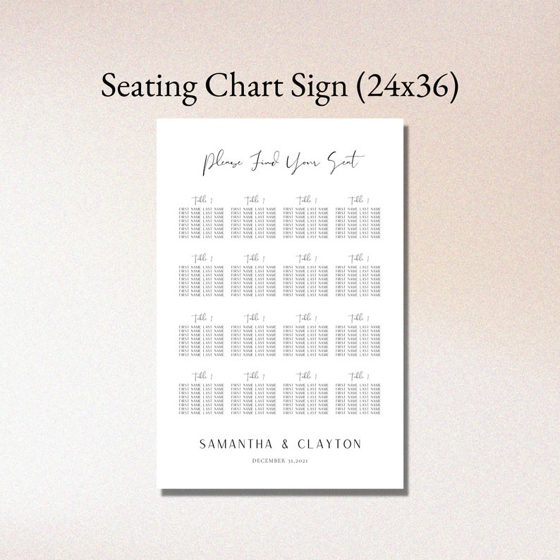 Minimalist Wedding Seating Chart Sign, Modern Seating Chart, Classic ...