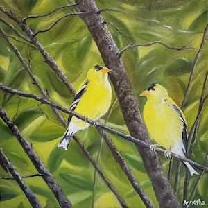 American Goldfinch Painting, Goldfinch Bird Oil Painting, Yellow Bird Painting | Goldfinch Wall Art | Bird Lovers