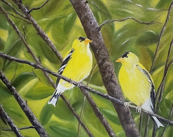 American Goldfinch Oil Painting: Original Bird Wall Art (12x12 inch)